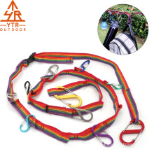Outdoor Camping Lanyard Rope with 10 Hooks,Camp Hanging Rope Tent Accessories with 3 Sizes of Carabiners for Travel,Hiking